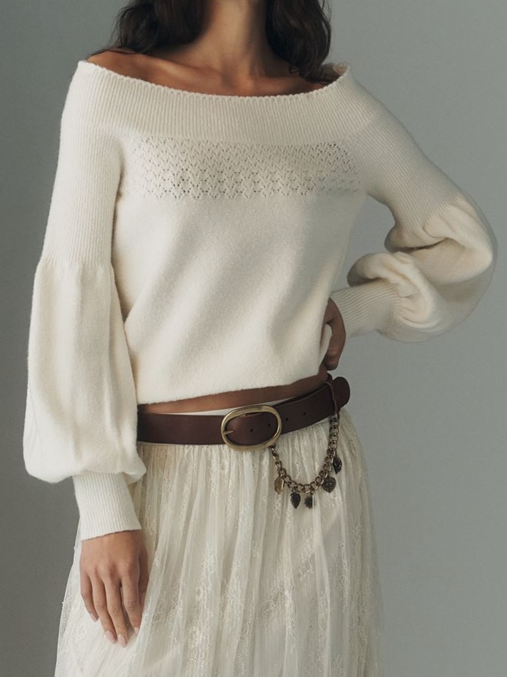 Anthropologie Off-Shoulder Ruffle-Edge Sweater